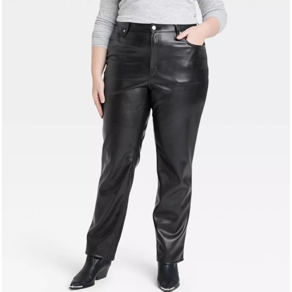 Universal Thread Pants Womens 38x32 Black Faux Leather High Rise 90s Straight